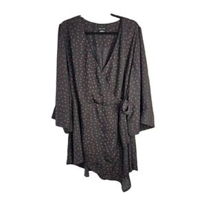 City Chic Polka Dot Wrap Tunic Blouse Womens 20 Kimono Black Whimsigoth Femme